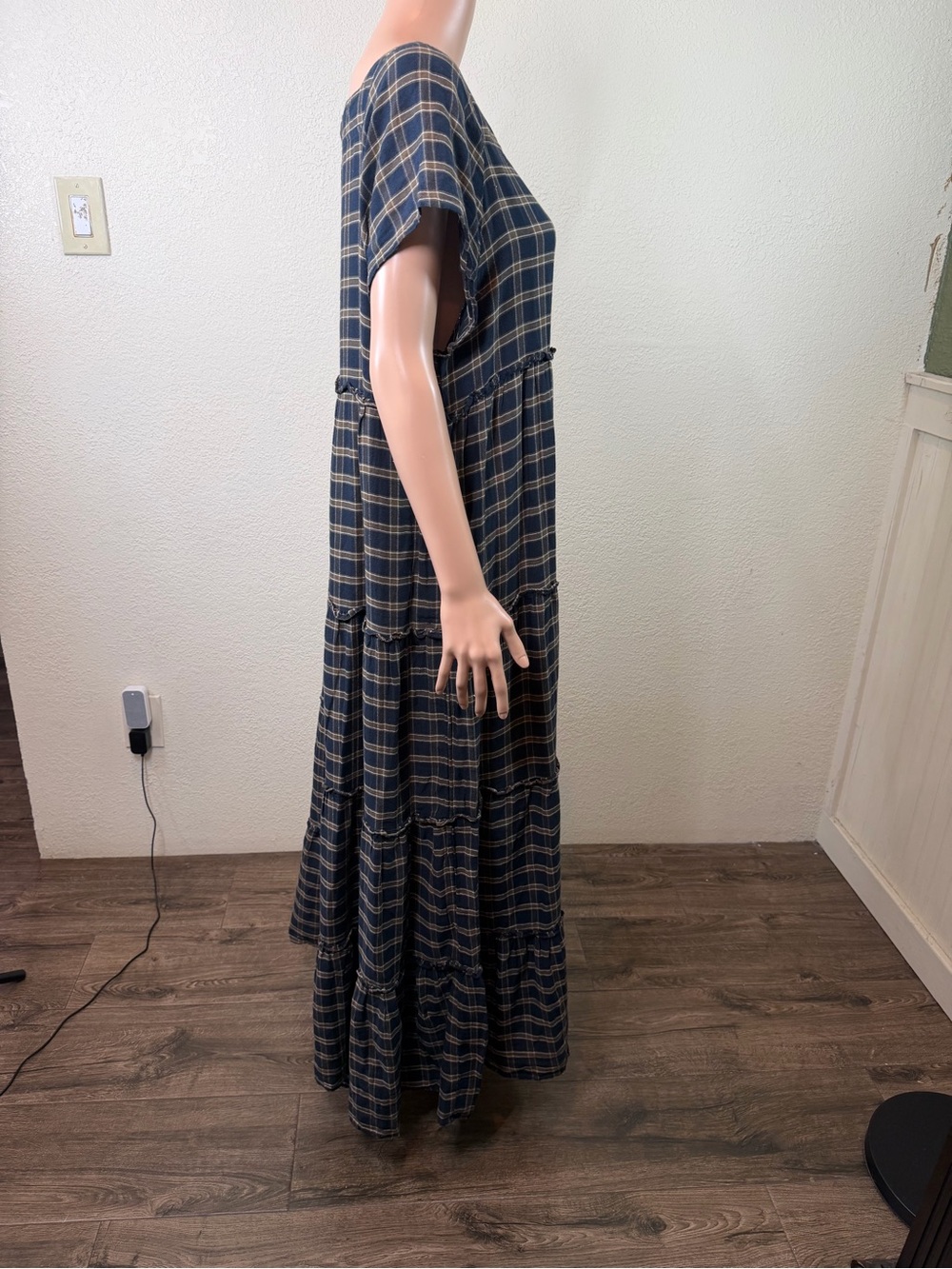 Natural Life Flannel Plaid Tiered Maxi Dress Boho Cottagecore Farmhouse Large - Picture 6 of 12